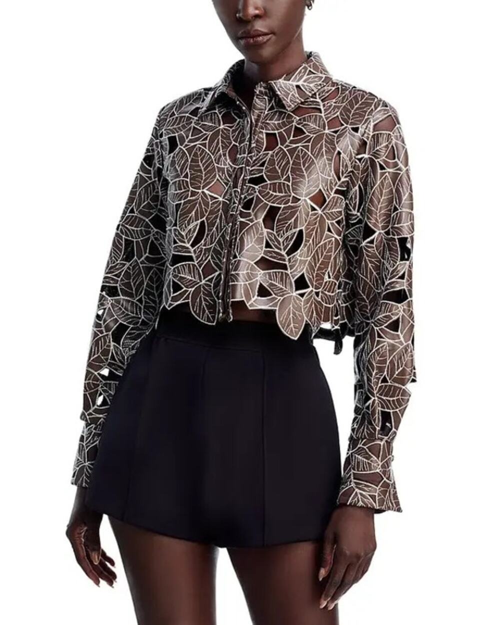Toccin Forest Fairy Whimsigoth Leaves Button Up Top 2 Cropped Sheer Ethereal